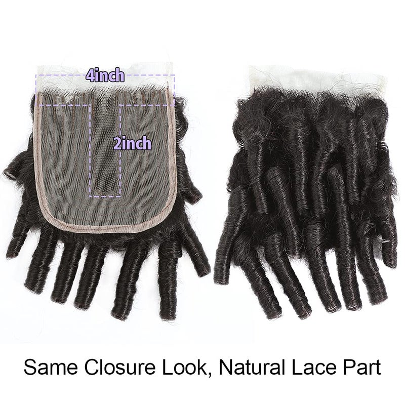 Molefi Brazilian Funmi Hair Curly Weave 3 Bundles with Lace Closure Spiral Curl Hair Bundles with 4x2 T Lace Closure 100% Human Hair Extensions 100g/pc Natural Black (14 14 14+12) - Image 3